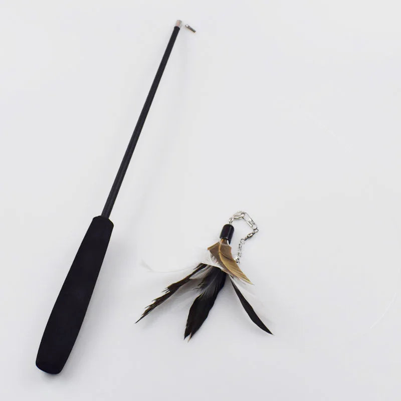 Interactive Cat Feather Teaser Wand - Retractable 15-38 in (37-100 cm) with 5 Refill Heads & Bell