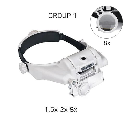 LED Headband Magnifier Hands-Free with Interchangeable Lenses 1.5x–8x for Jewelry, Watch & Electronics Repair