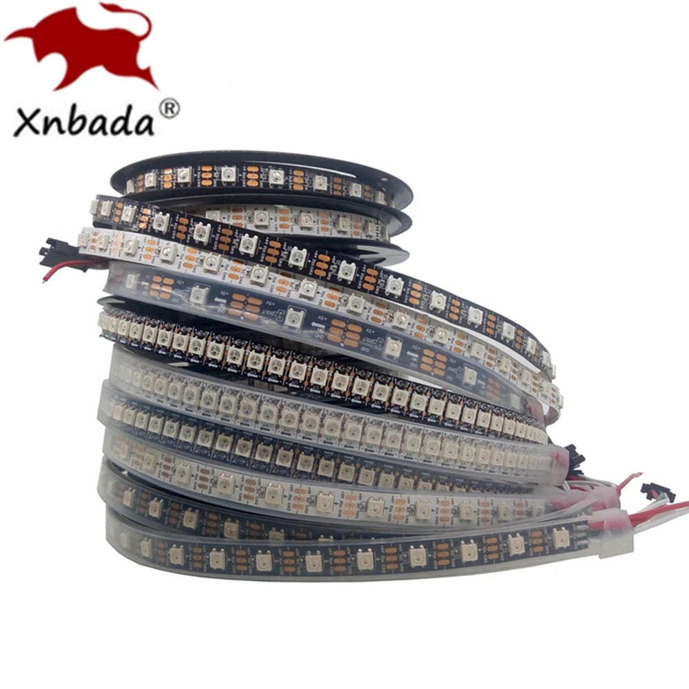 WS2812B 5V Individually Addressable 5050 RGB LED Strip – Smart Pixel LED Tape, IP30/IP65/IP67 Waterproof, Black/White PCB