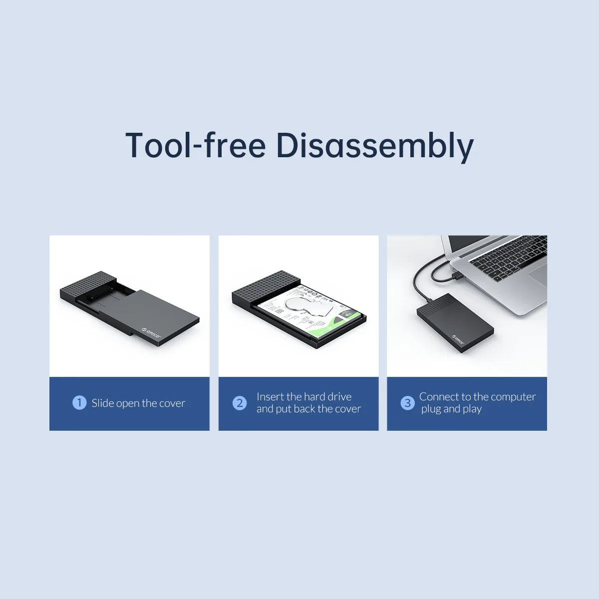 USB-C 2.5-inch (63.5 mm) SATA to USB 3.1 HDD/SSD Enclosure UASP 6Gbps - Tool-Free External Hard Drive Case