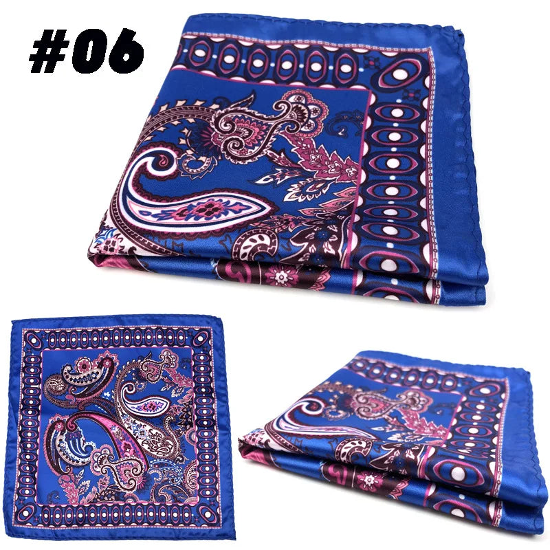 Men's Printed Pocket Square Handkerchief 9.1 x 9.1 in (23 x 23 cm) Paisley Retro Dress Hanky