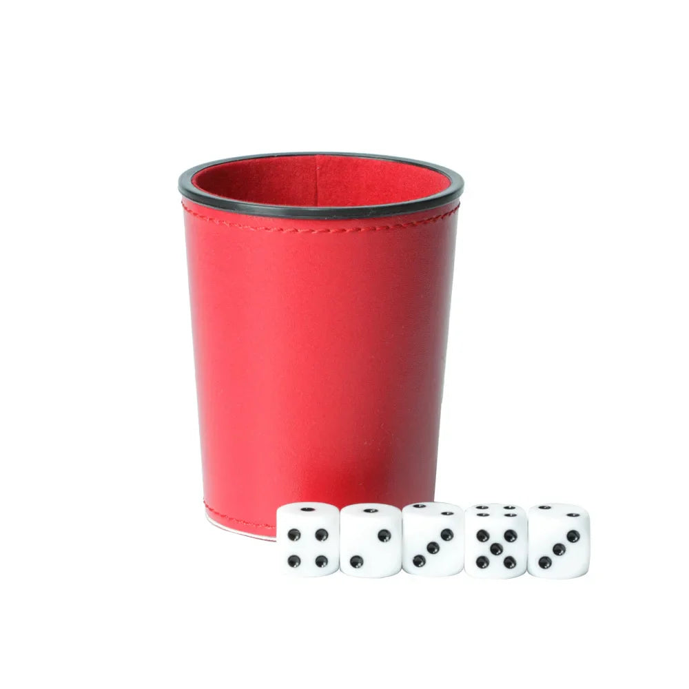 PU Leather Flannel-Lined Dice Cup Set — 1 Cup + 5 Dice (12mm / 0.47 in) for Game Night, Bar & KTV