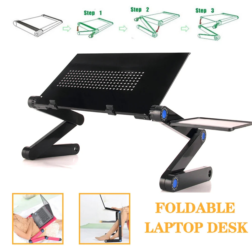 Adjustable Aluminum Laptop Desk Stand with Mouse Pad, Portable Ergonomic Lap Desk for Bed, Sofa and TV