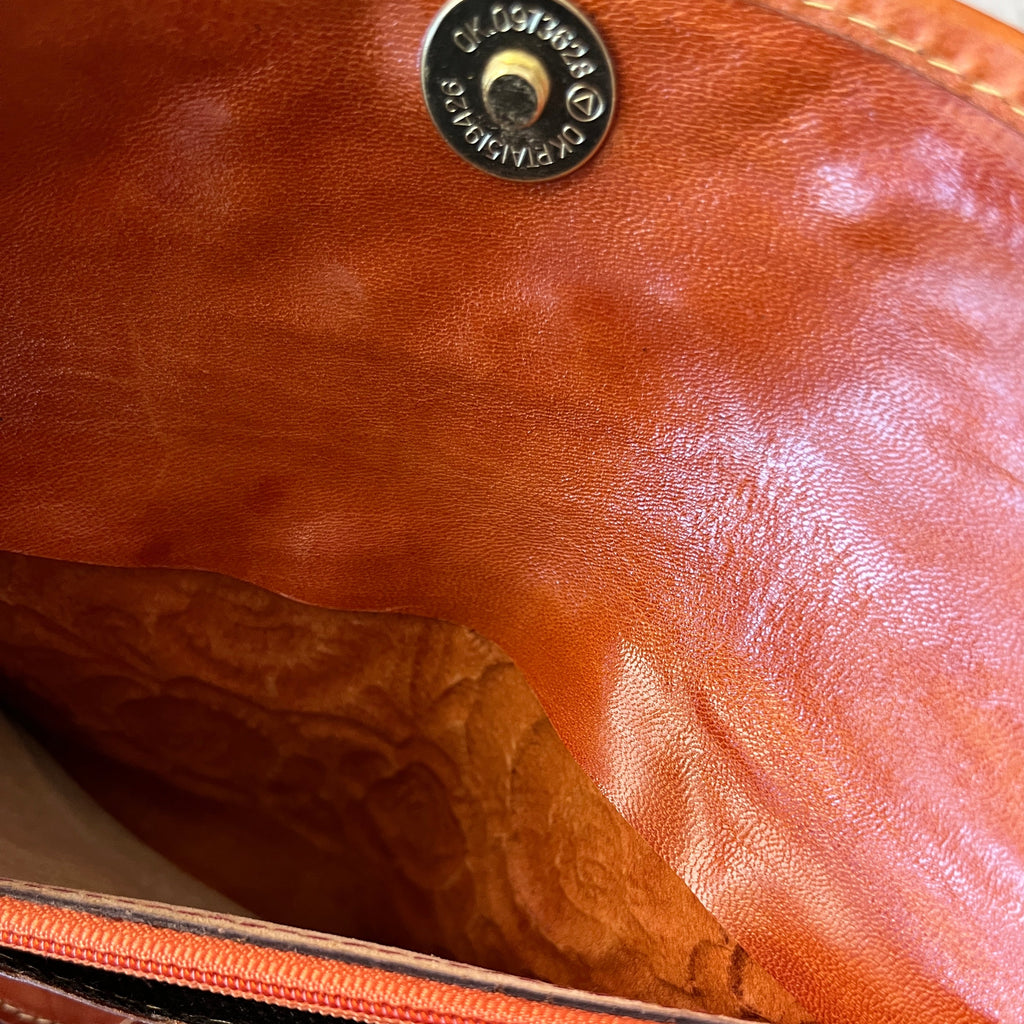 Leather Western Clutch - Tan Flower