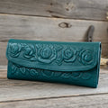 Leather Western Clutch - Teal Flower
