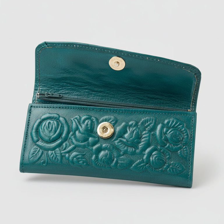 Leather Western Clutch - Teal Flower