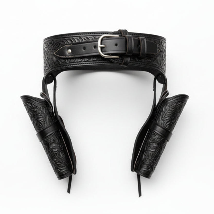 Double Western Holster & Belt 44 45 Cal - Black