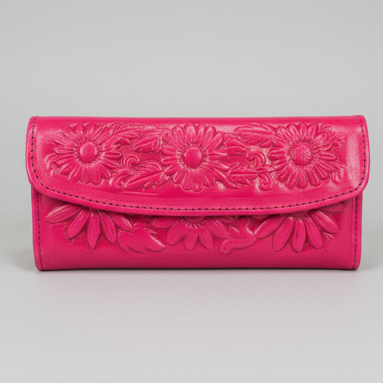 Leather Western Clutch - Pink Flower