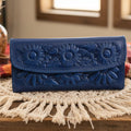Leather Western Clutch - Blue Flower
