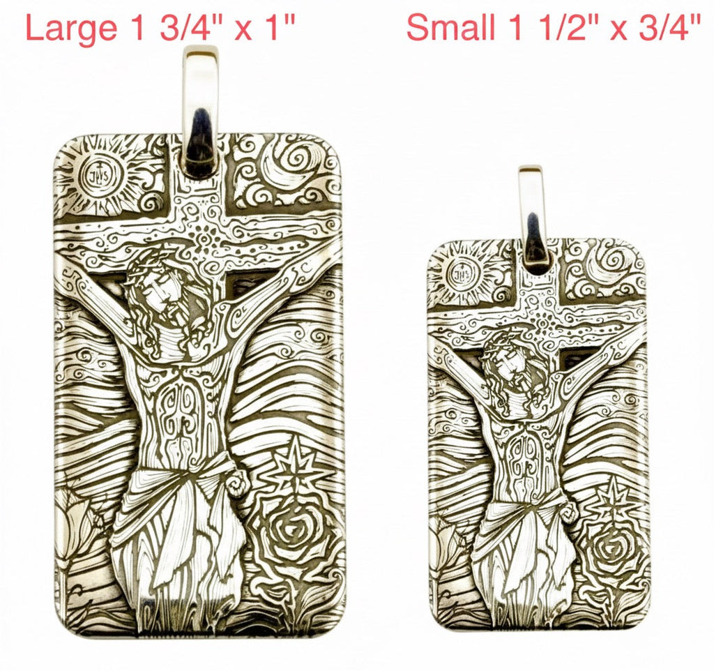 solid sterling silver engraved s999 dog tag jesus image crucifix cross necklace biker waterproof medallion mens christian jewelry