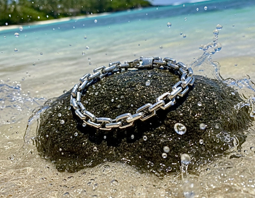 Sterling silver heavy link bracelet for men and women sizes lengths bangle cuff chain