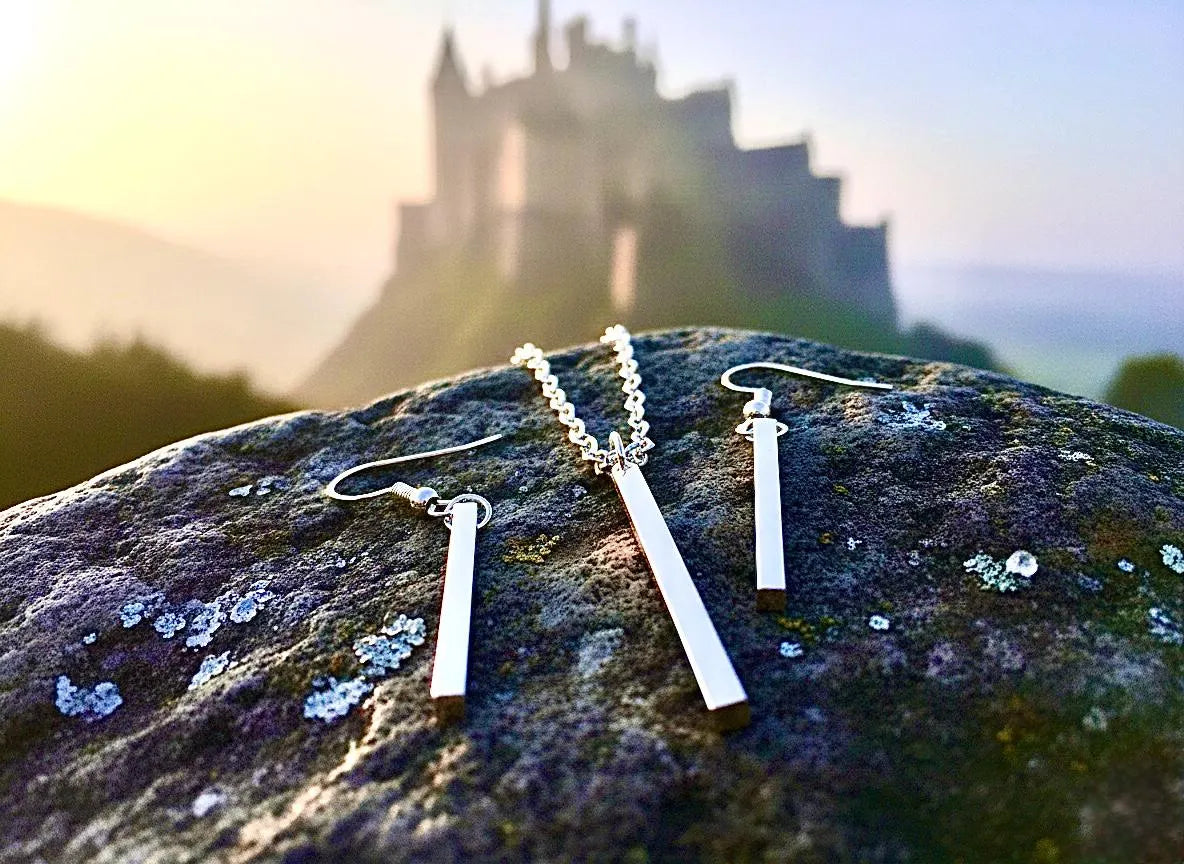 Set - Pillar Vertical Bar Earring and Necklace Set Square Bar Earrings Bar necklace Sterling Silver Bar Necklace