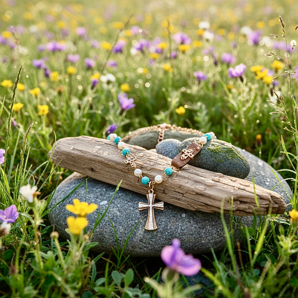 White and Blue Boho Cross Necklace Hammered Finish Multi Color Bohemian Bead Charms Woman Jewelry jewellery