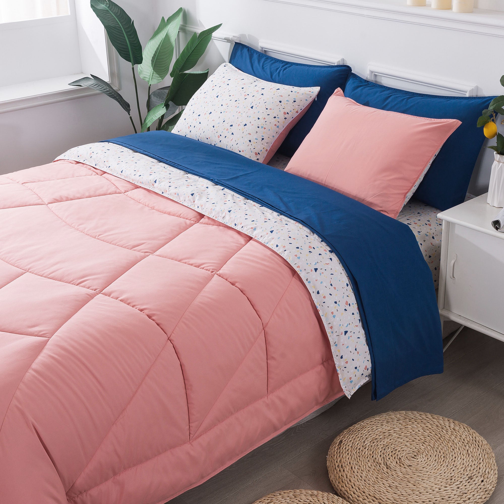 Kasentex Reversible 5 and 7 Piece Ultra Soft Cozy Bed Comforter Sets, Room Decor