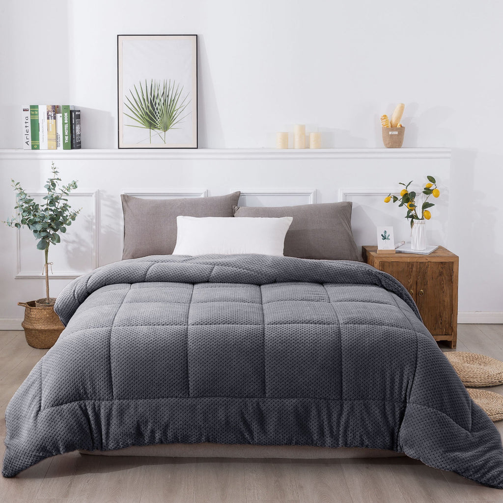 Kasentex Ultra Soft All Season Reversible Plush Sherpa Lined Comforter, Twin, Queen, King