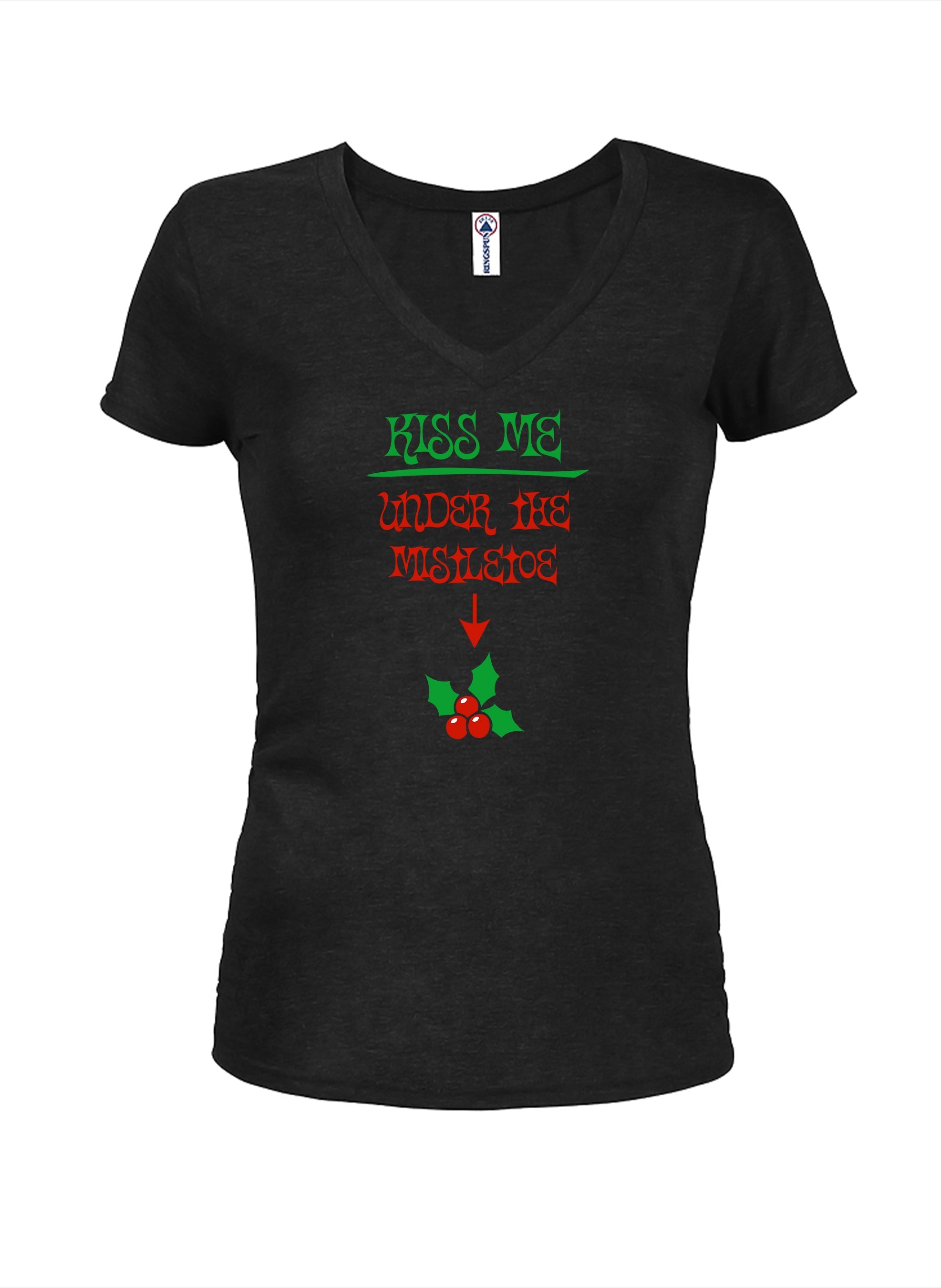 Kiss Me Under the Mistletoe Juniors V Neck T-Shirt