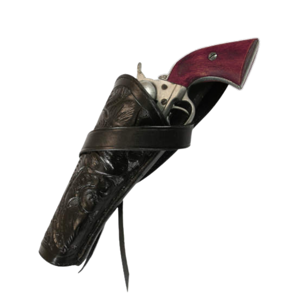 Cross Draw Tooled Leather Holster - Black