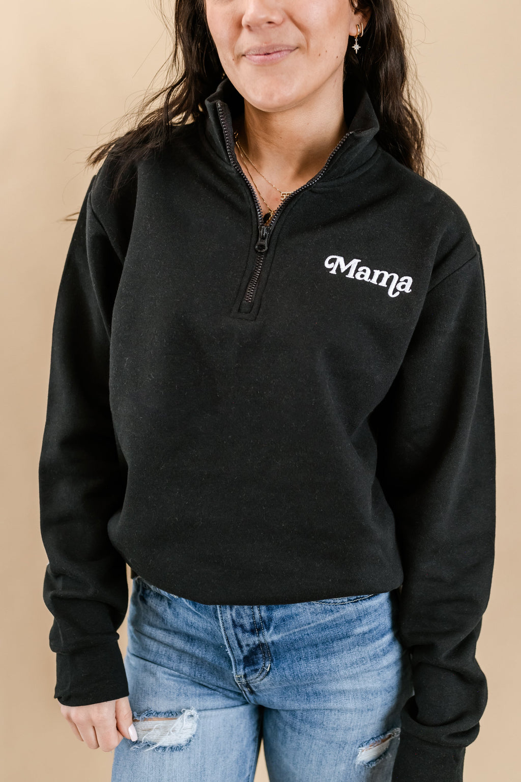 Mother's Day Quarter Zip Sweatshirt - Multiple Names + Colors Available (white thread)