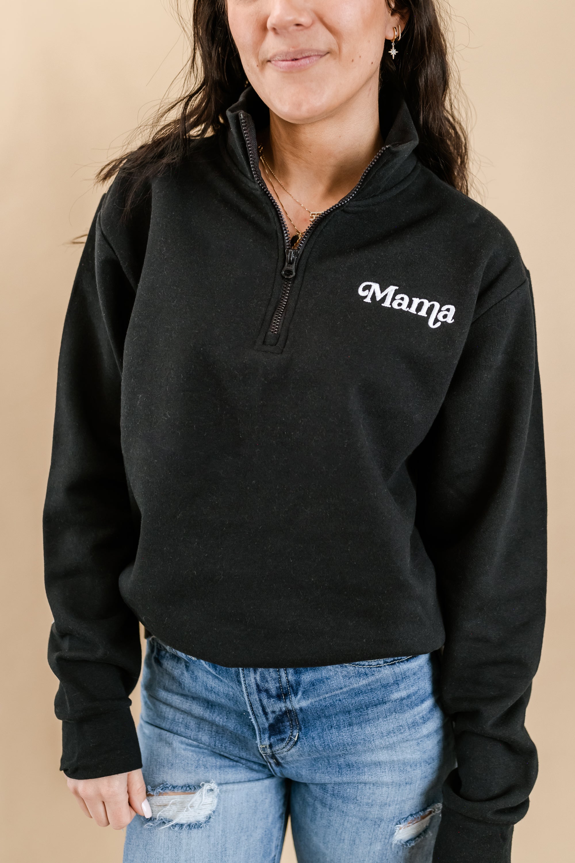 Mother's Day Quarter Zip Sweatshirt - Multiple Names + Colors Available (white thread)