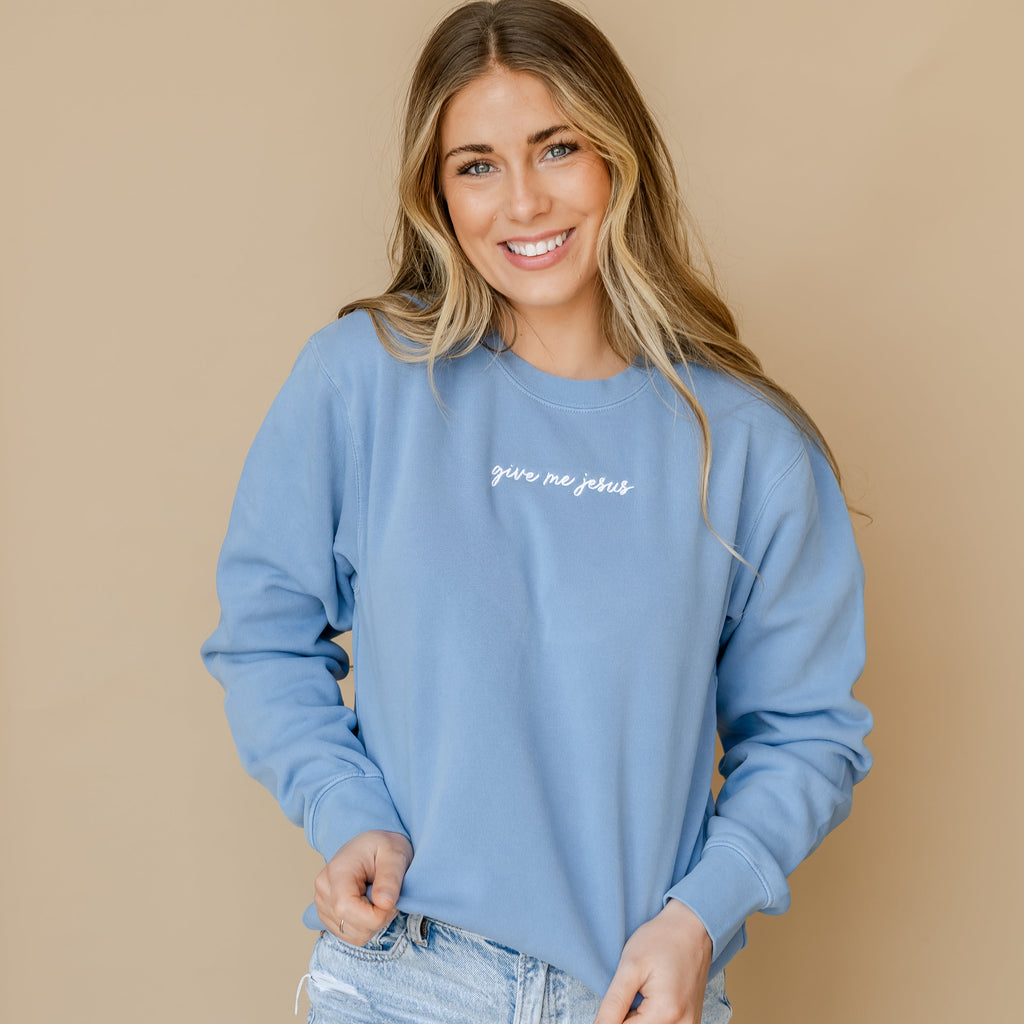 Embroidered Pigment Crewneck - Give Me Jesus