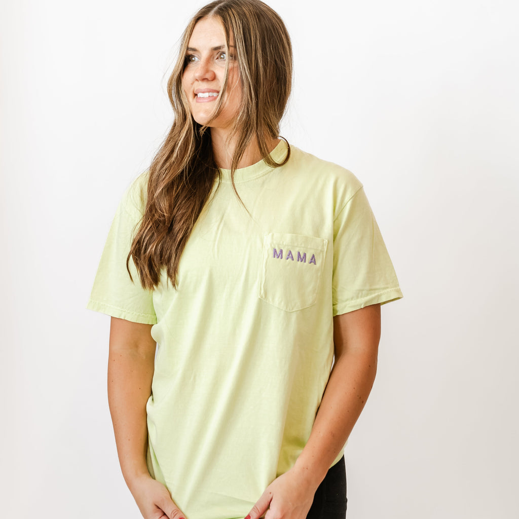 Embroidered - Mama Tiny Caps - Pocket Tee