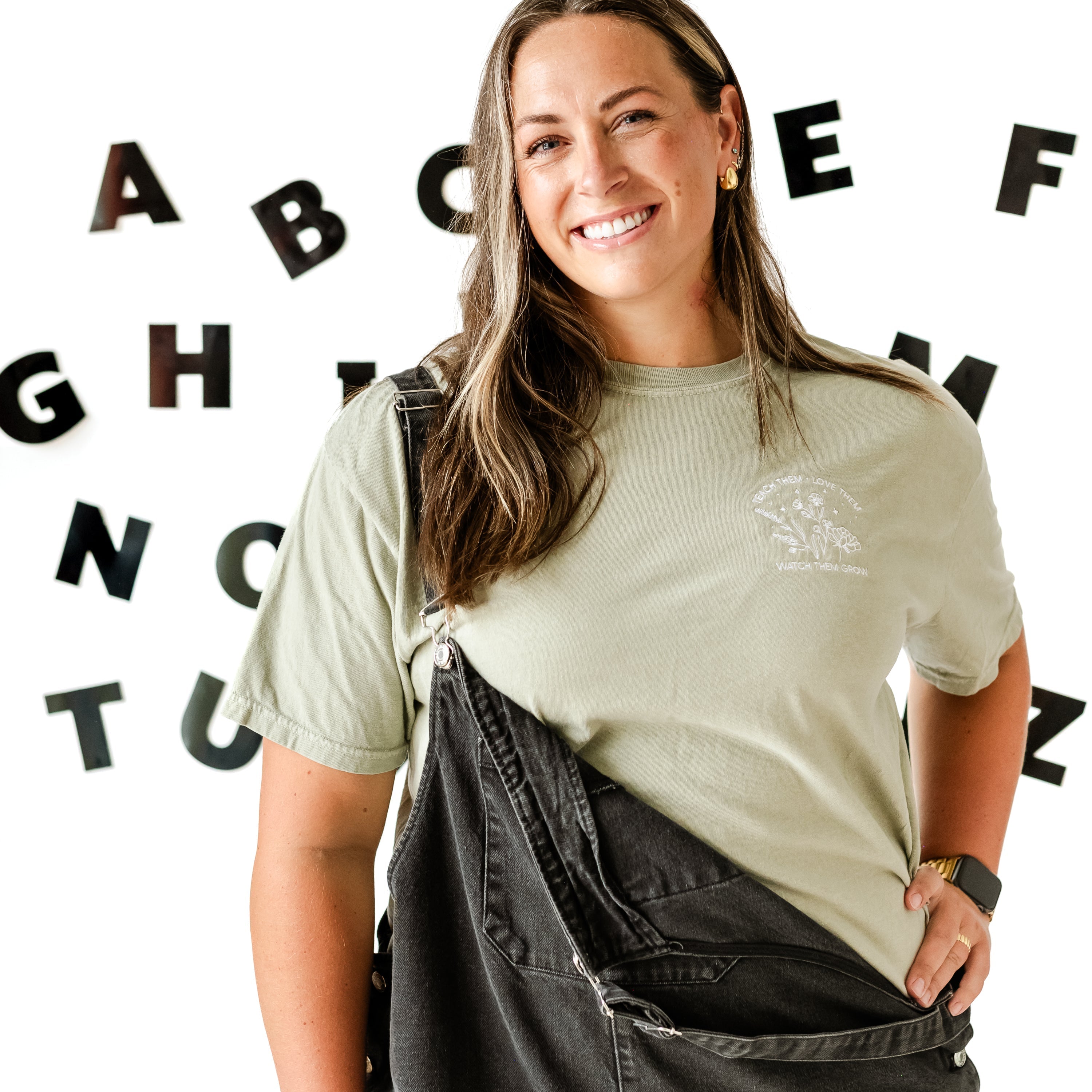Embroidered Comfort Colors Tee - Teach Them Love Them Watch Them Grow (pocket) - (White Thread)