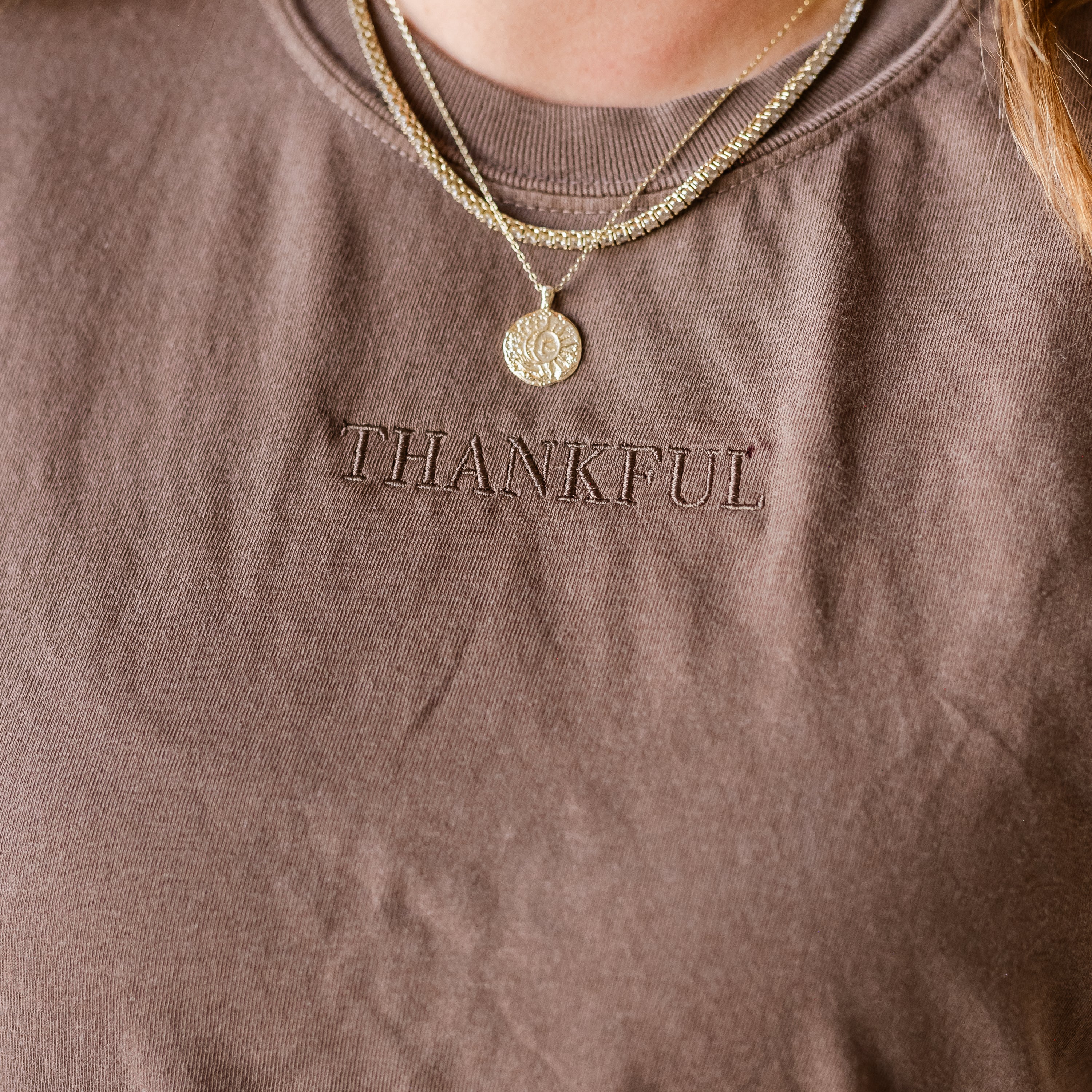Embroidered/Printed Comfort Colors Tee - Tone on Tone - Thankful/So Much To be Thankful For (center&b)