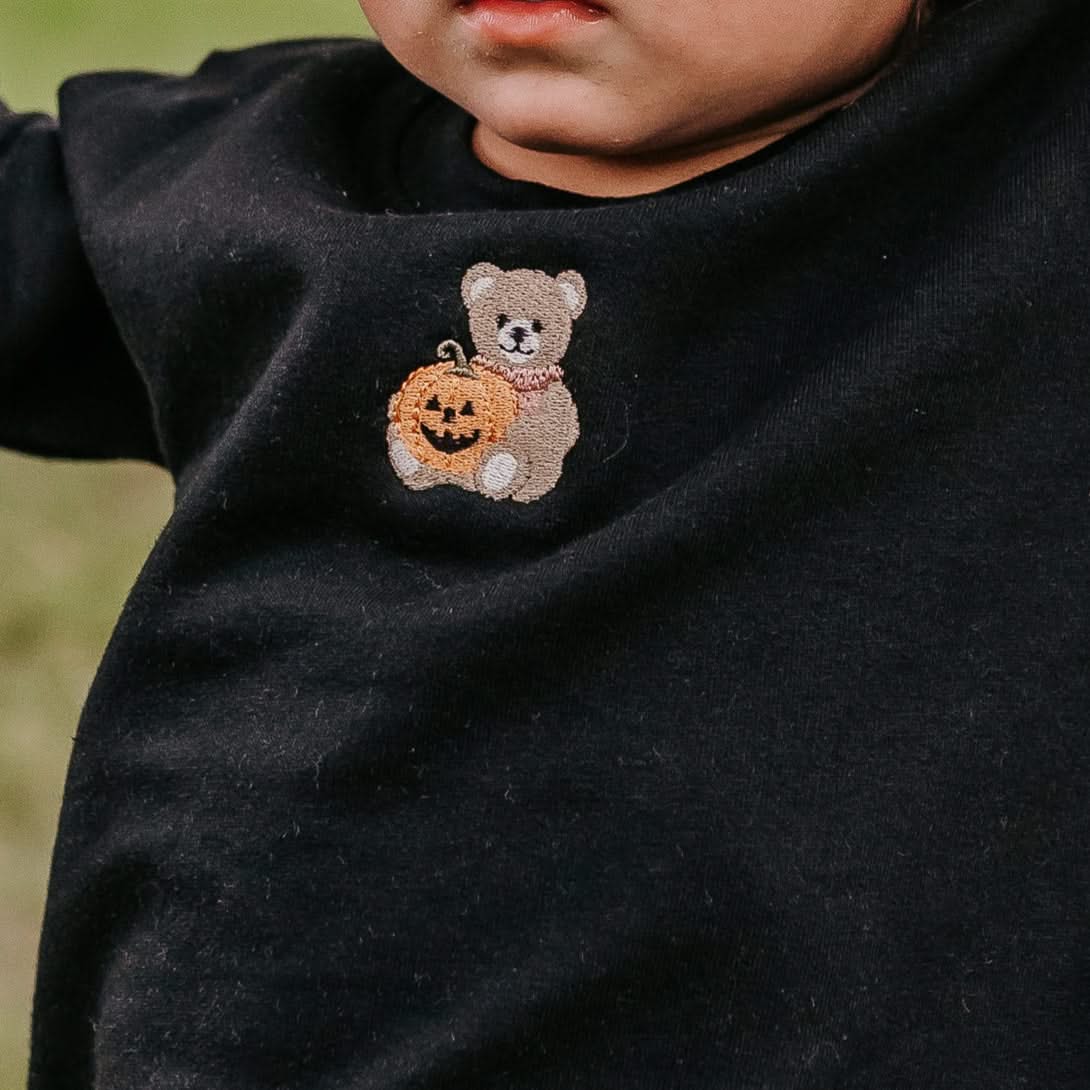 Teddy Bear Jack-o-Lantern - Embroidered Child Sweater