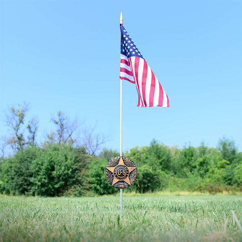US War Veteran Grave Marker & Flag Holder with Aluminum Ground Spike | Made in USA