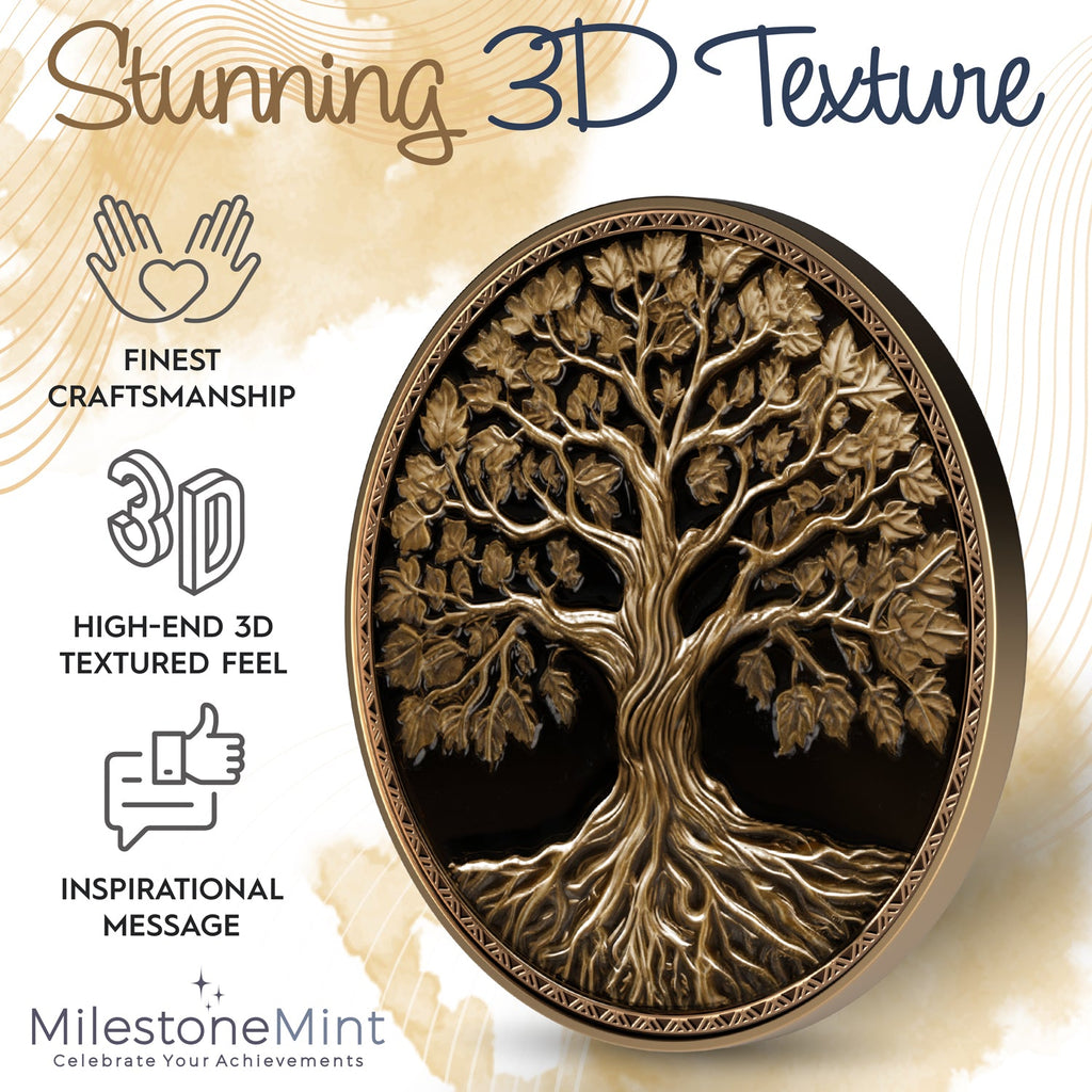Tree of Life Affirmation Sobriety Coin Gift Set - Antique Gold