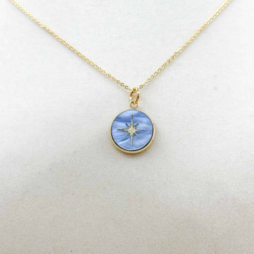 North Star Necklace Blue Collection | Pearl Acrylic & Gold-Accented