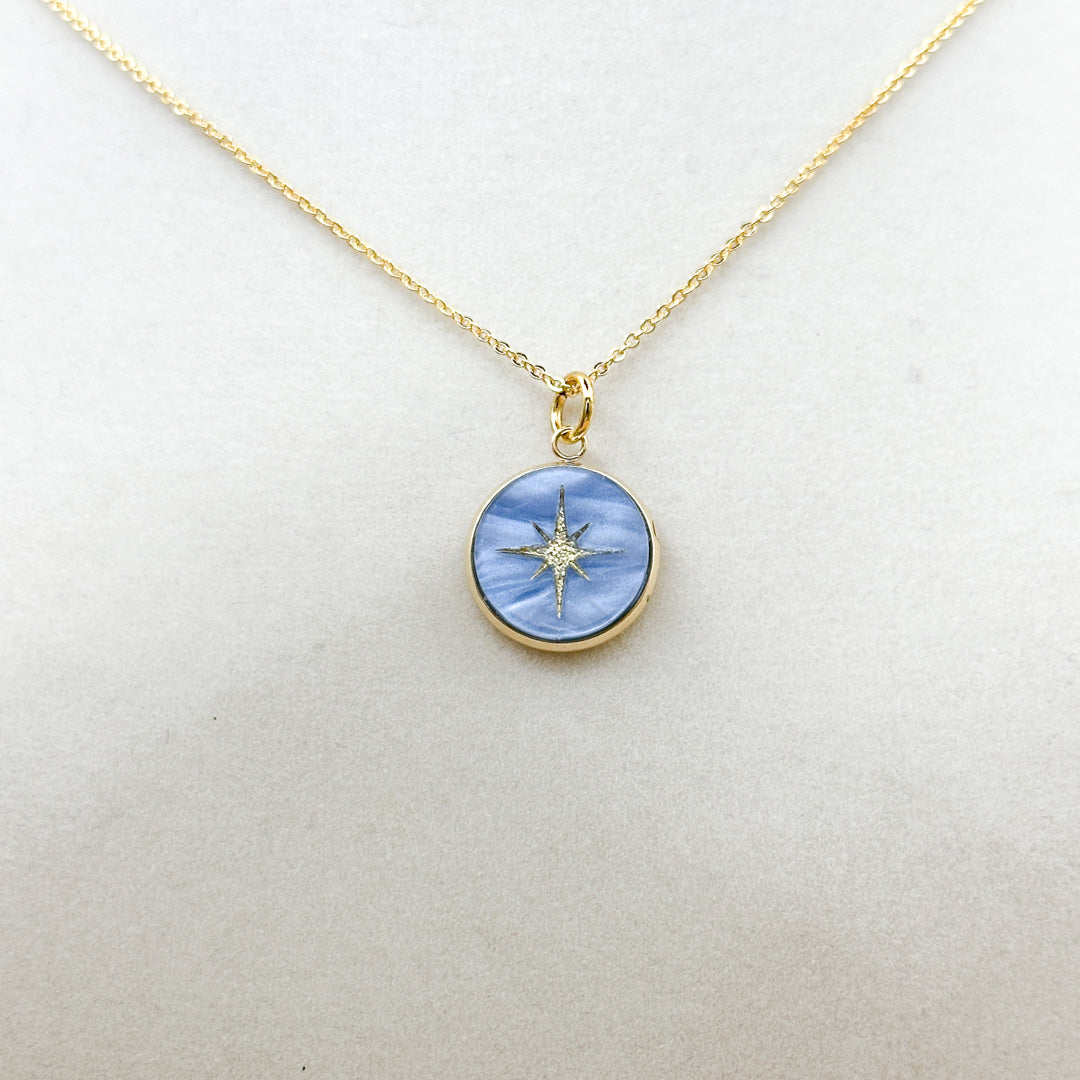 North Star Necklace Blue Collection | Pearl Acrylic & Gold-Accented