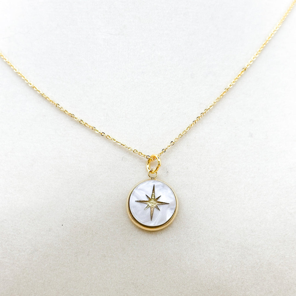 North Star Necklace Blue Collection | Pearl Acrylic & Gold-Accented