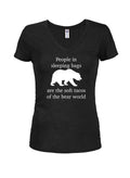 People in Sleeping Bags Juniors V Neck T-Shirt