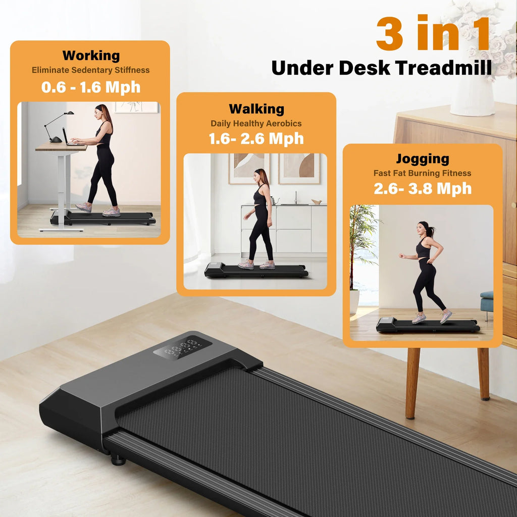Under-Desk Treadmill for Home Office, 2.5HP Quiet Walking and Jogging Pad with App, Remote and LCD, 250 lb Capacity