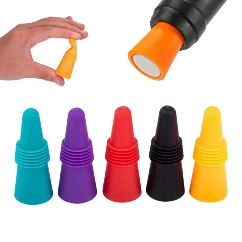 Silicone Wine Bottle Stopper with Stainless Steel Top - Leakproof Reusable Champagne & Beverage Sealer