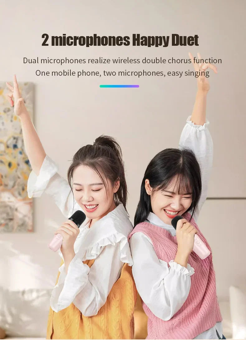 Mini Portable Karaoke Speaker with 2 Microphones, Bluetooth 5.0 KTV Singing Set, DSP RGB LED Lights, Deep Bass and Long Battery Life