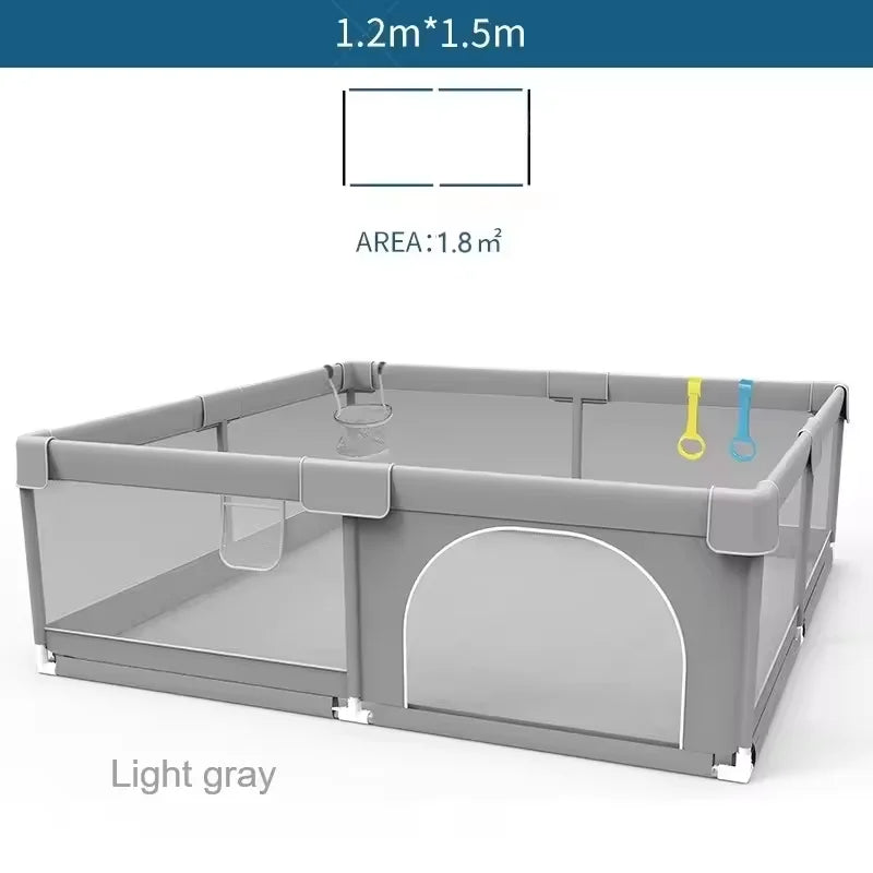 Light Gray Baby Playpen with Pull Ring - Play Yard & Ball Pit Safety Fence for Toddlers
