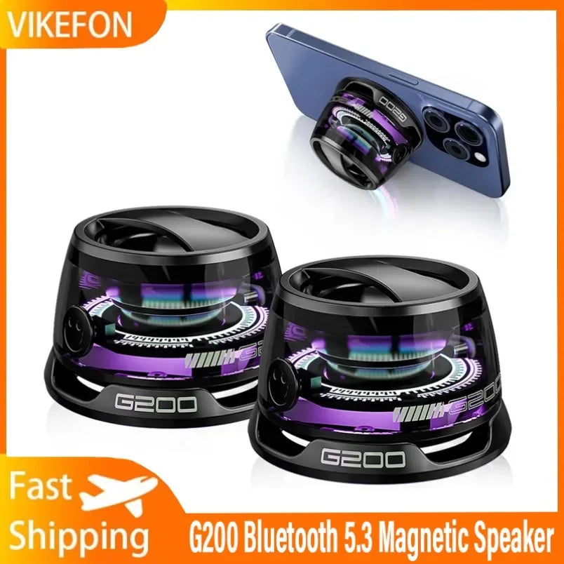 Mini Magnetic Bluetooth Speaker with RGB Light & Phone Stand — Portable Stereo Speaker (IPX5 Water-Resistant)