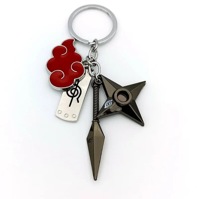 Anime Ninja Keychain Set: Kunai, Shuriken & Red Cloud Charms for Backpack, Car & Keys