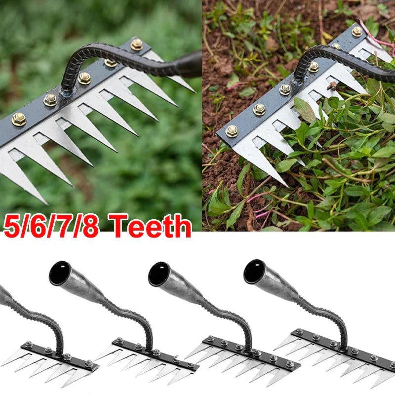 5/6/7/8-Teeth Manganese Steel Garden Hoe Rake for Weeding & Soil Loosening