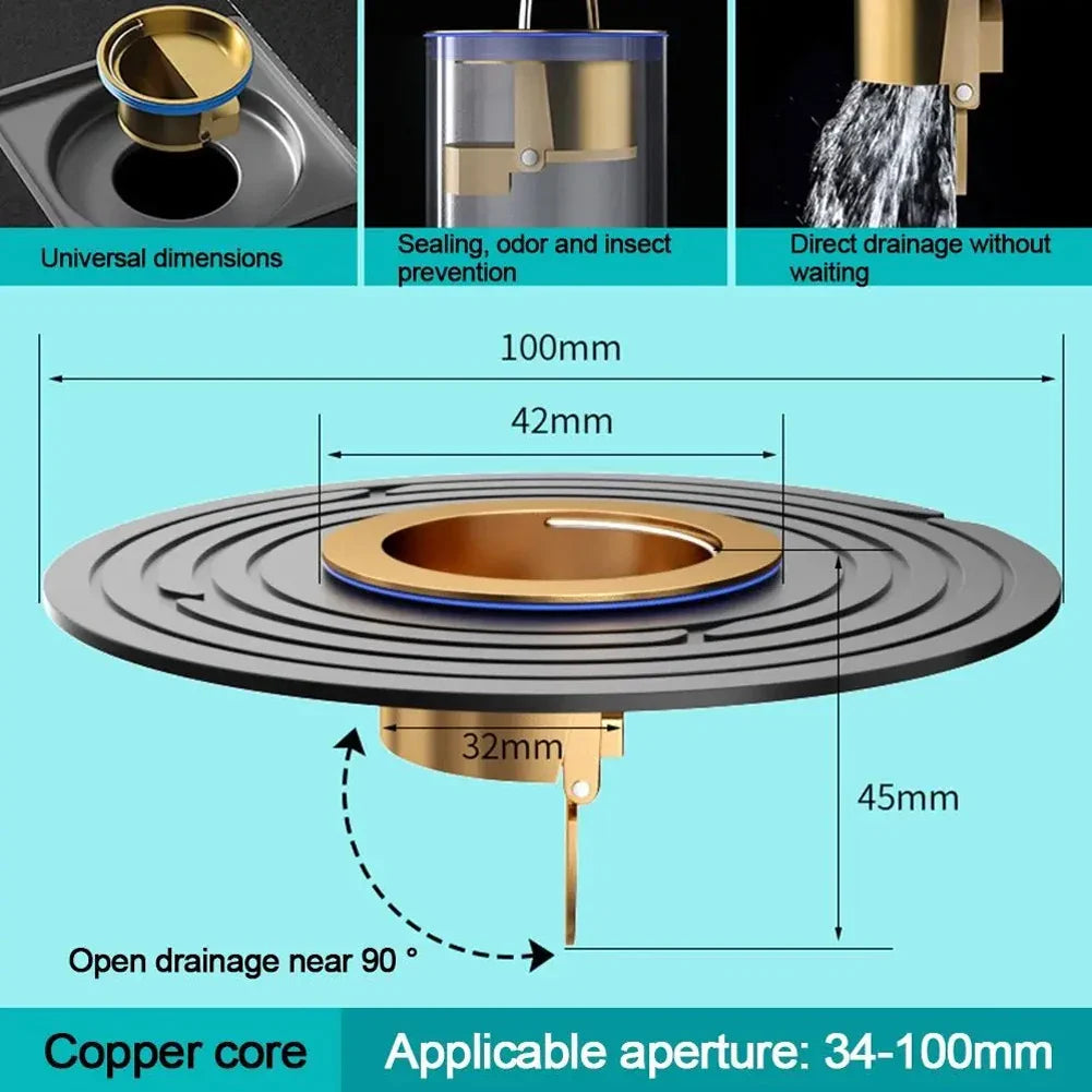 Bathroom Floor Drain Sink Strainer - Backflow Preventer, Odor & Insect Proof, Plastic/Copper Core, 100×42×45 mm (3.94×1.65×1.77 in)
