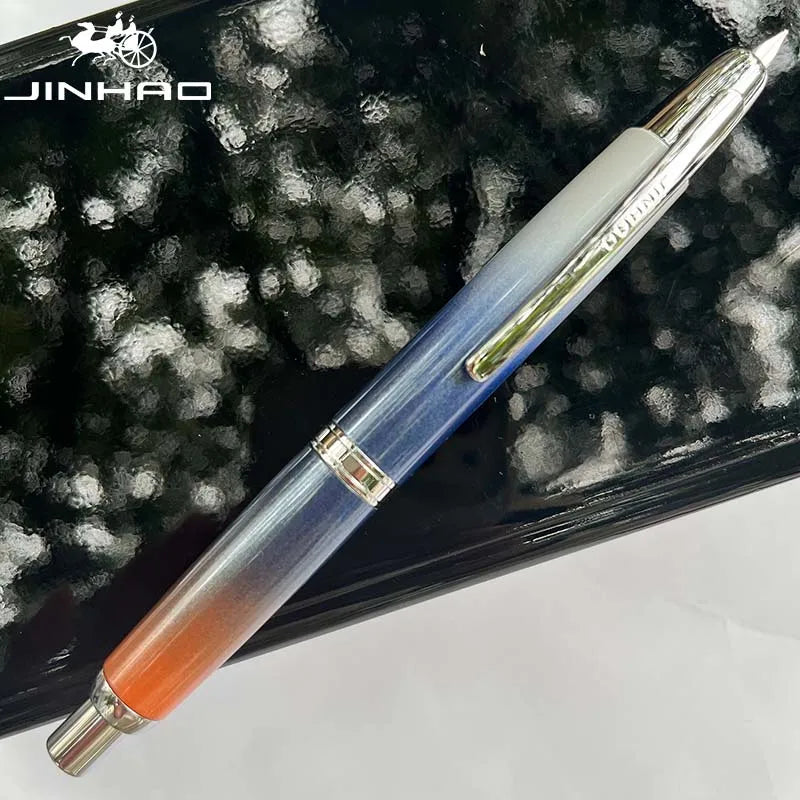 Push-Button Retractable Fountain Pen — Metal Body, Clip & Converter, EF/F Nib 0.5mm (0.02in) — Black/White