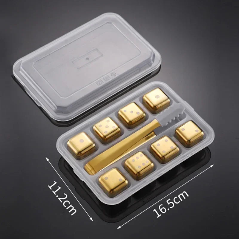 Stainless Steel Reusable Whiskey Stones - Quick-Freeze Ice Cubes with Storage Tray for Whiskey Wine Beer