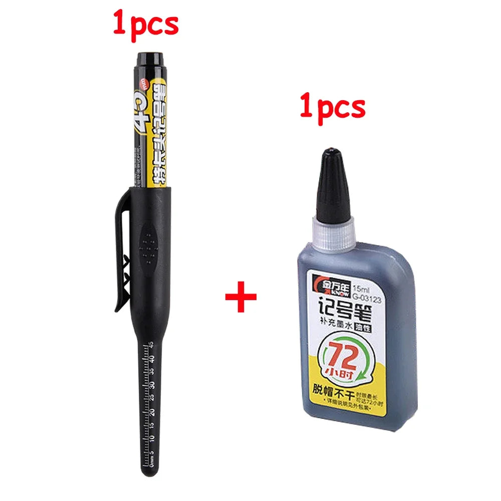 Waterproof Carpenter & Tile Marker Pen 45mm Long Nib — Deep-Hole Woodworking Marker, Black Blue Red (1–6 Pack)