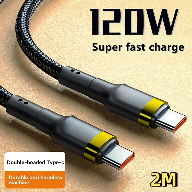 120W USB-C to USB-C PD Fast Charging Cable — 5A High-Speed Power Delivery for iPhone, Samsung, Xiaomi & USB-C Devices