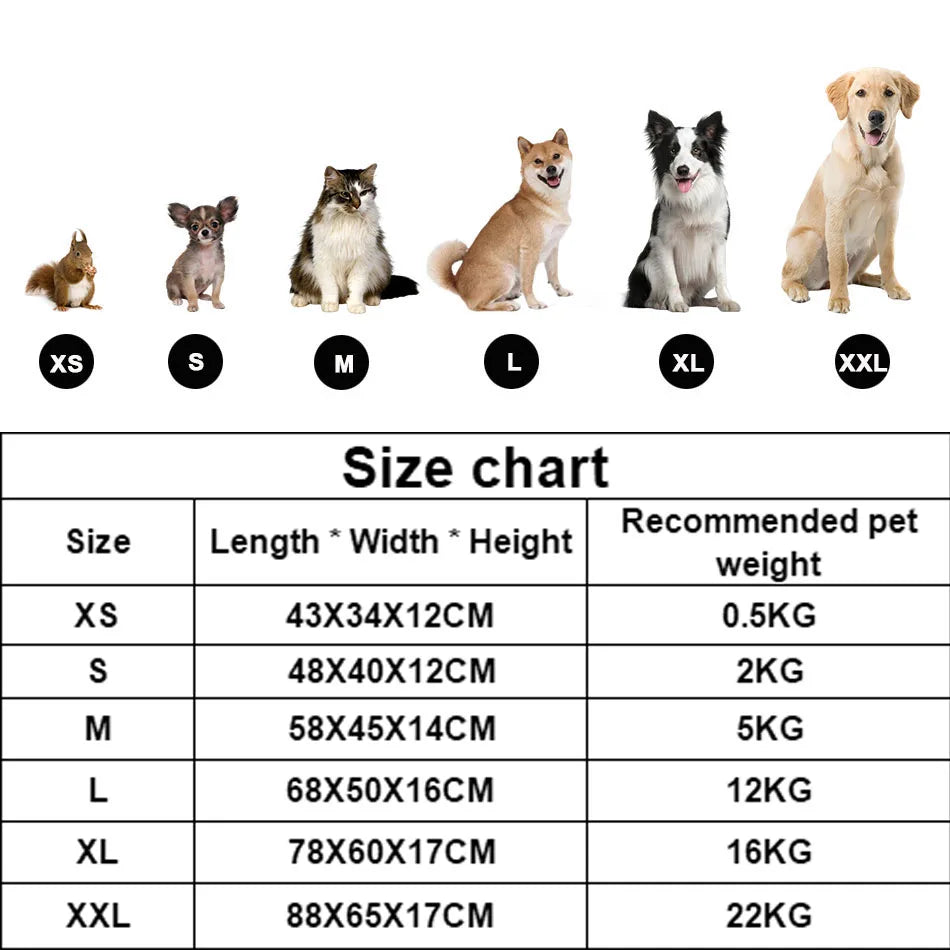 Plush Square Pet Bed for Dogs & Cats, Calming Kennel Sofa Cushion in Multiple Sizes (XS-XXL)