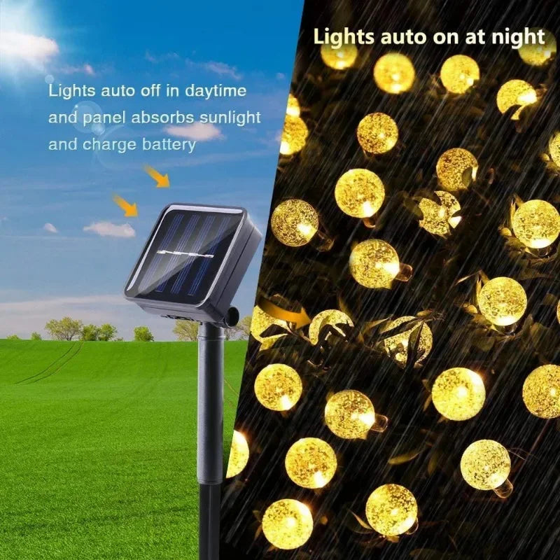 Solar Crystal Globe LED String Lights - IP65 Waterproof Solar Fairy Lights, 20/50/100 LED 5m/10m (16.4ft/32.8ft) for Garden, Patio & Party Decor
