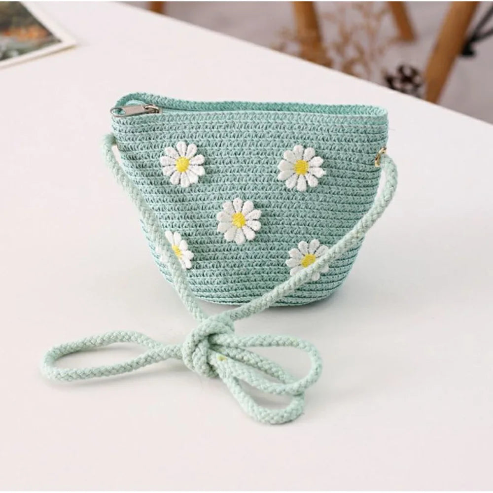 Kids Mini Woven Natural Straw Crossbody Bag for Girls Cute Shoulder Purse