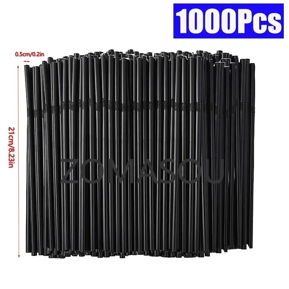 Multicolor Flexible Plastic Drinking Straws — Reusable Cocktail & Boba Straws 8.3 in (21 cm) x 0.2 in (5 mm) — Packs 50–6000 for Parties & Weddings